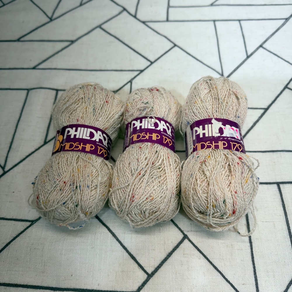 Phildar Midship 179 Yarn 3 Skeins Oatmeal MultiColor Confetti Tweed Cotton Linen